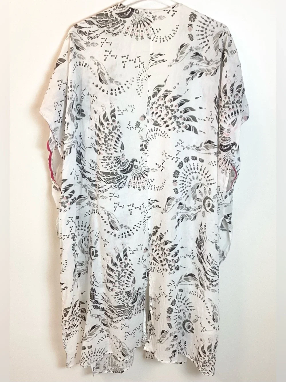 Odd Molly Boho 100% Cotton Bird Print Swim Cover Up - White - One Size - Picture 5 of 9